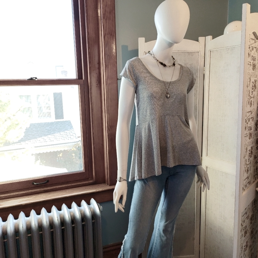Y2K AEO Flowy Silver Sparkle & Sheer Top Sz. XS NWT